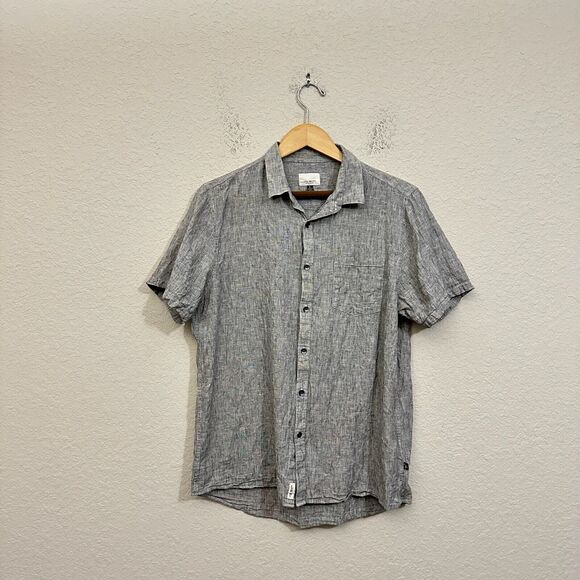 CIVIL SOCIETY Linen-Blend Shirt Gray Button Up Short Sleeve Lightweight - Picture 1 of 8
